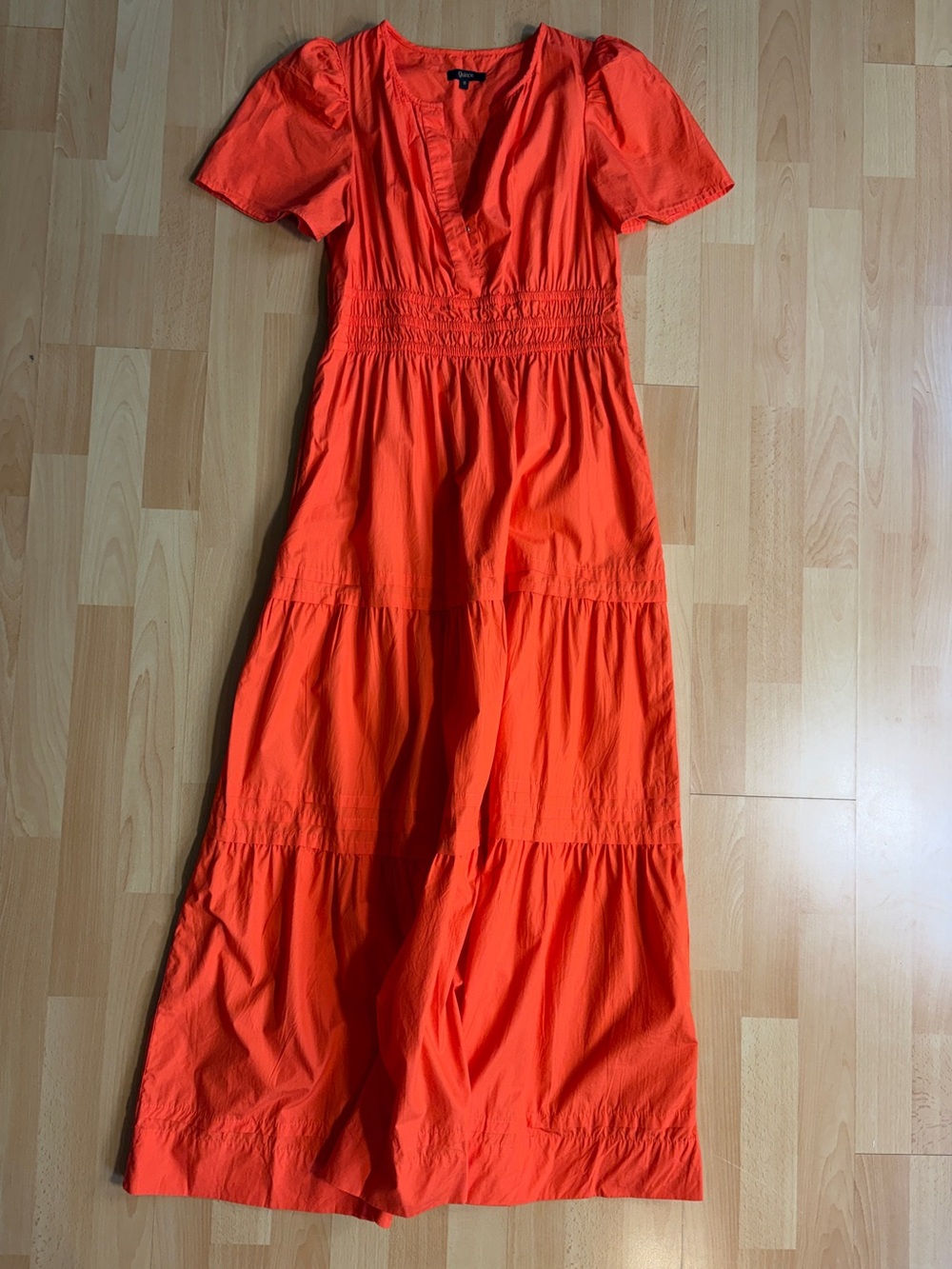 Quince Organic Poplin Cotton Tiered Maxi Dress in Vermilion Red Small Resort - Picture 8 of 14